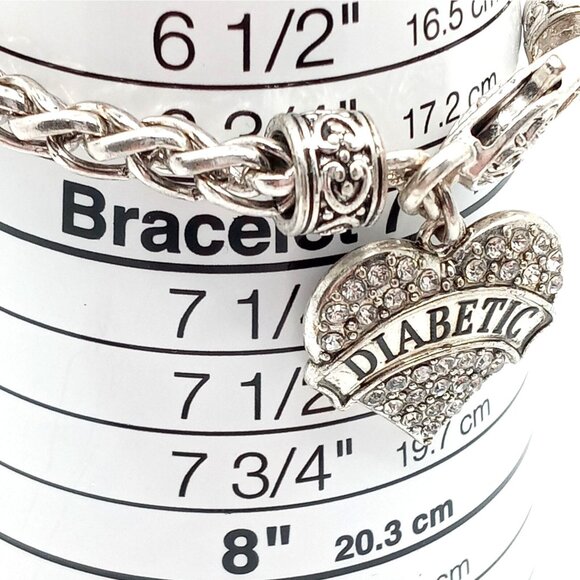 Sweet Heart Shape Diabetic Alert Bracelet Dangle Charm Pave Rhinestone Keepsake - Picture 3 of 6